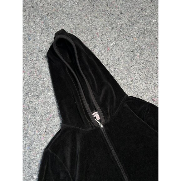 Juicy Couture VTG Black Velour Bling Hoodie Track Jacket Scottie Dog RARE XL - Picture 7 of 9